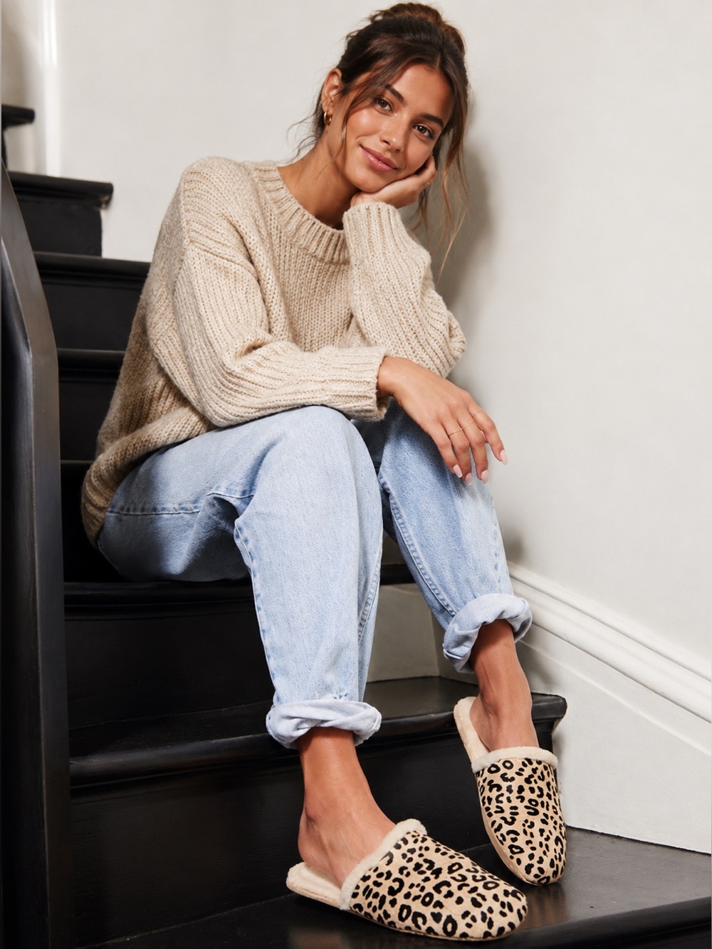 Freda Salvador Camel Cheetah Haircalf James Shearling Slippers Sz M / 7.5 - 8.5
